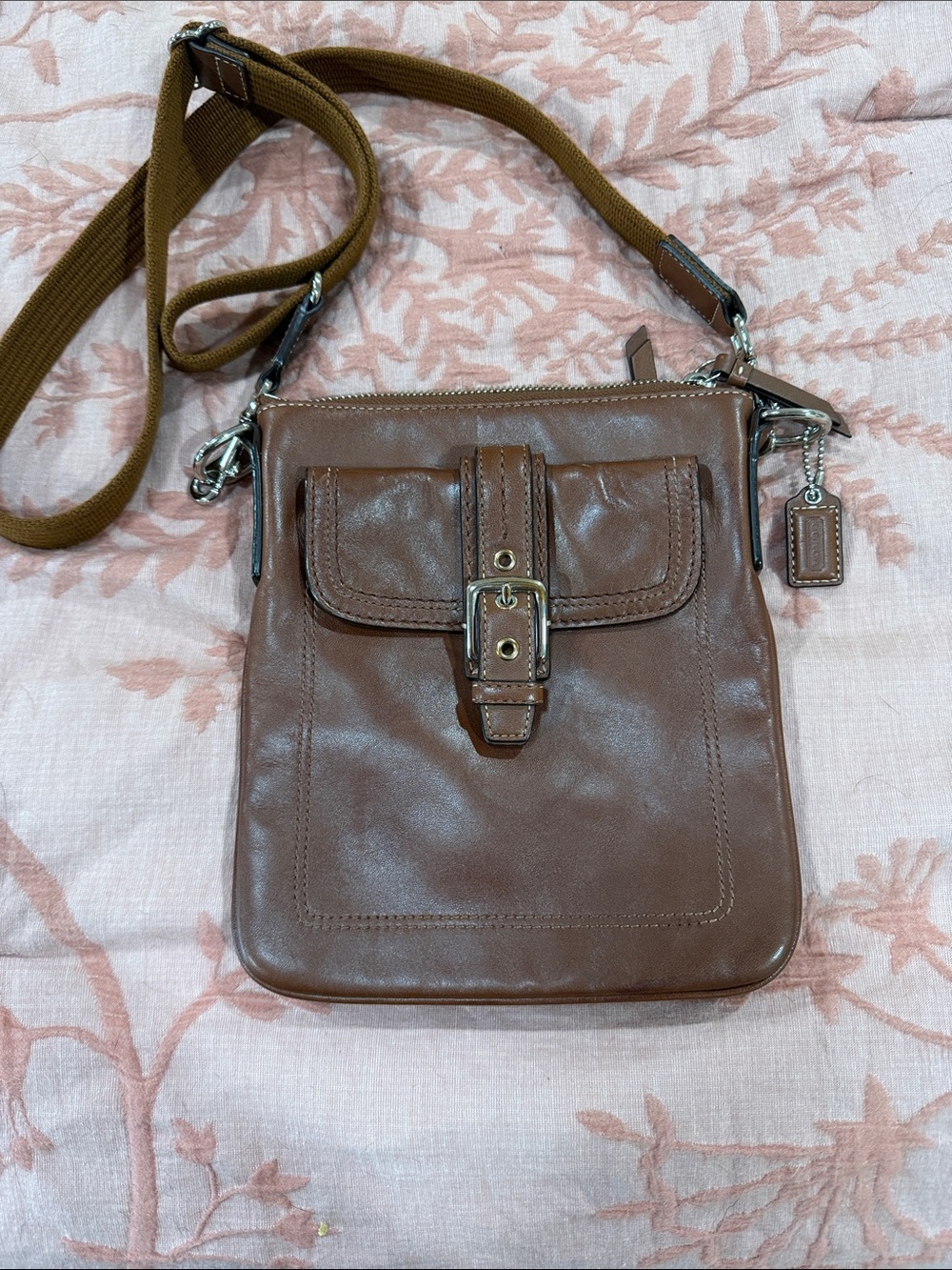 Coach Brown Leather Crossbody with Buckle Front Pocket